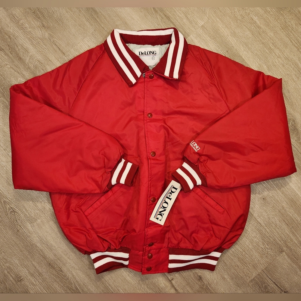 Vintage DeLong Varsity Jacket Mens Size XL Made in USA New Blank Red